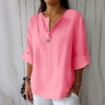 thumbnail image 1 of Linen Clothes for Seniors Linen Tunic Top for Women Button Down V Neck 3/4 Sleeve Shirt Roll-Up Casual Blouses Pink S-5Xl, 1 of 6