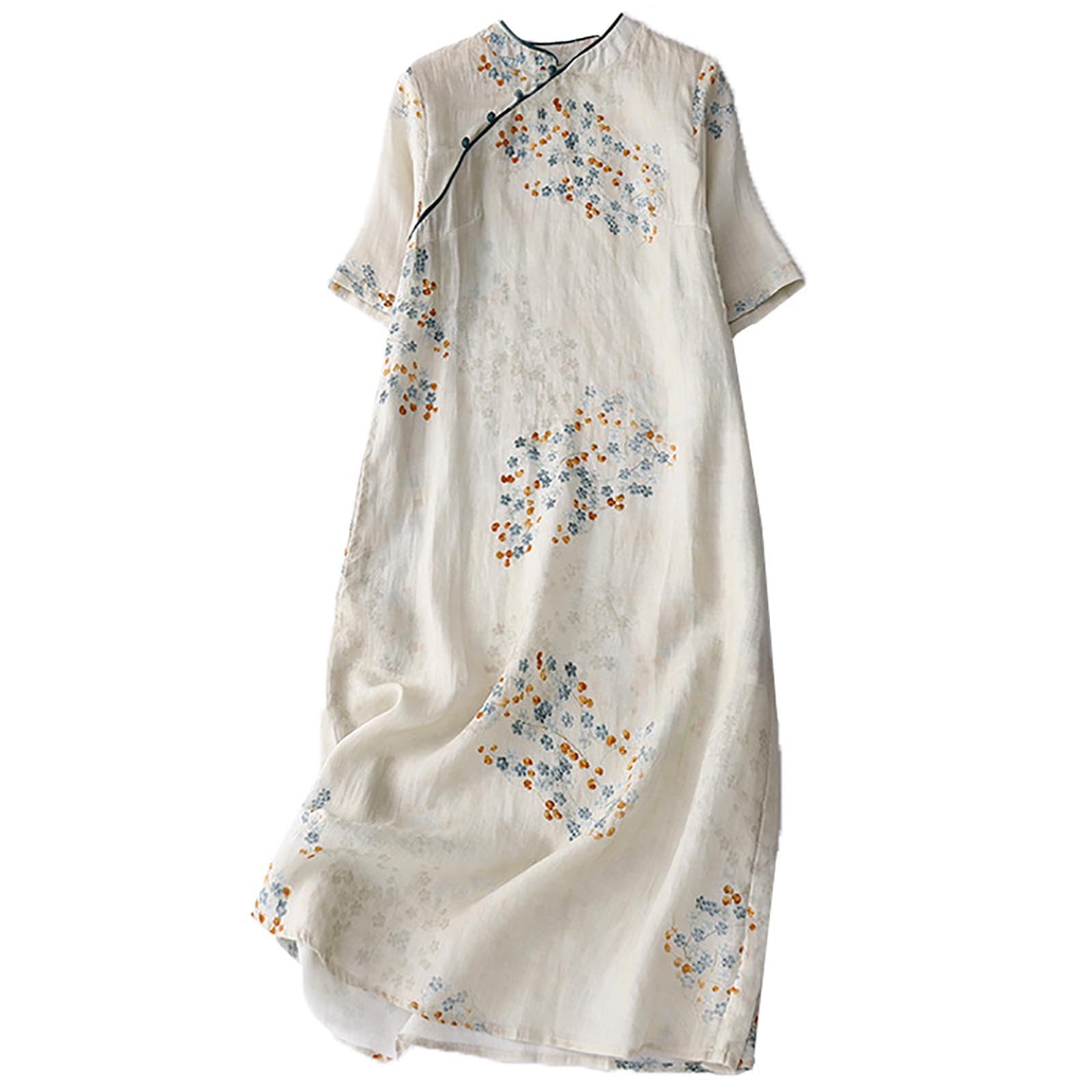 linen full sleeve dress Long Sleeve Blue Linen Dress 2590 – Xiaolizi main image 0