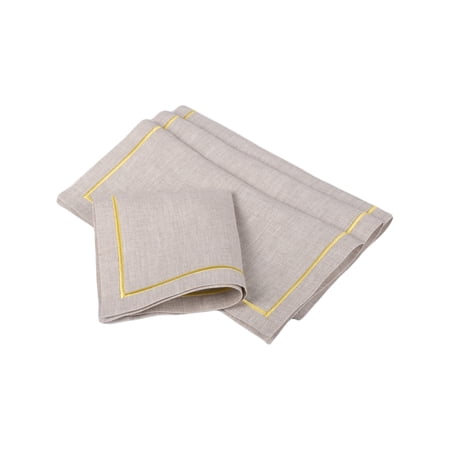 Linen Cocktail Napkins With Embroidery Borders, Set of 4