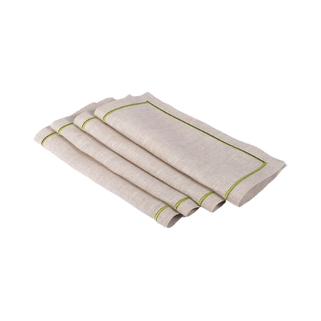 Linen Cocktail Napkins With Embroidery Borders, Set of 4