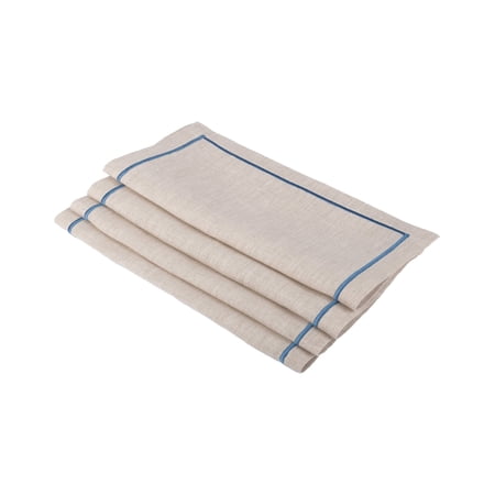 Linen Cocktail Napkins With Embroidery Borders, Set of 4