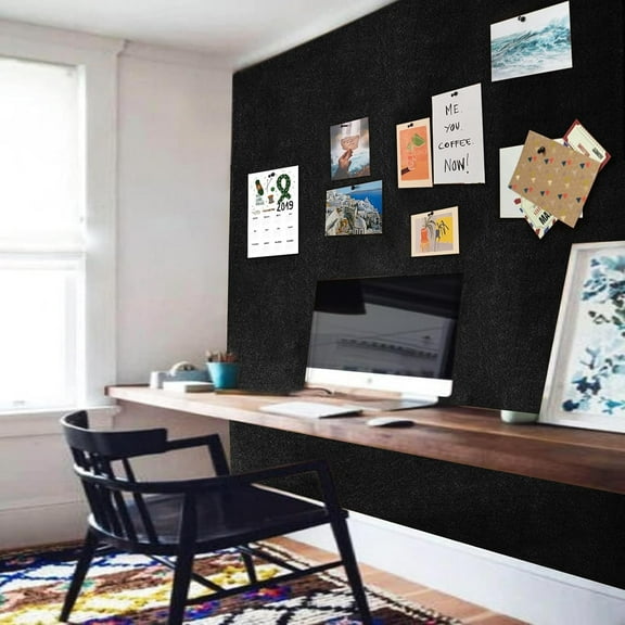 Linen Cork Board Roll Black 48" x 36", 1/4" Thick Large Fabric Covered Corkboard for Walls, Frameless Bulletin Board Non-Adhesive Colored Cork Board for Office Decor