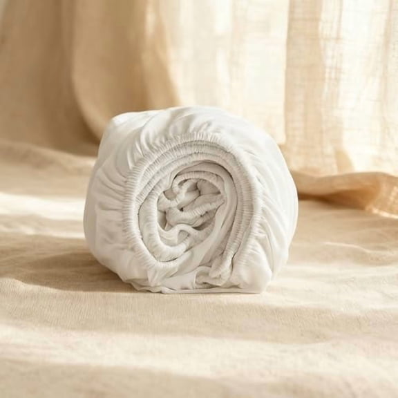 Linen Cotton Blend Fitted Sheet - 16" Deep Pocket Fits Mattress, Durable, Natural, Soft, Breathable Bedding Sheet for Hot Sleepers, Hotel - Single Fitted Sheet Only(King, White)$$Bedding