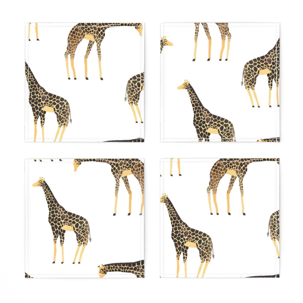 Linen Cotton Canvas Cocktail Napkins (Set of 4) Giraffes Giraffe