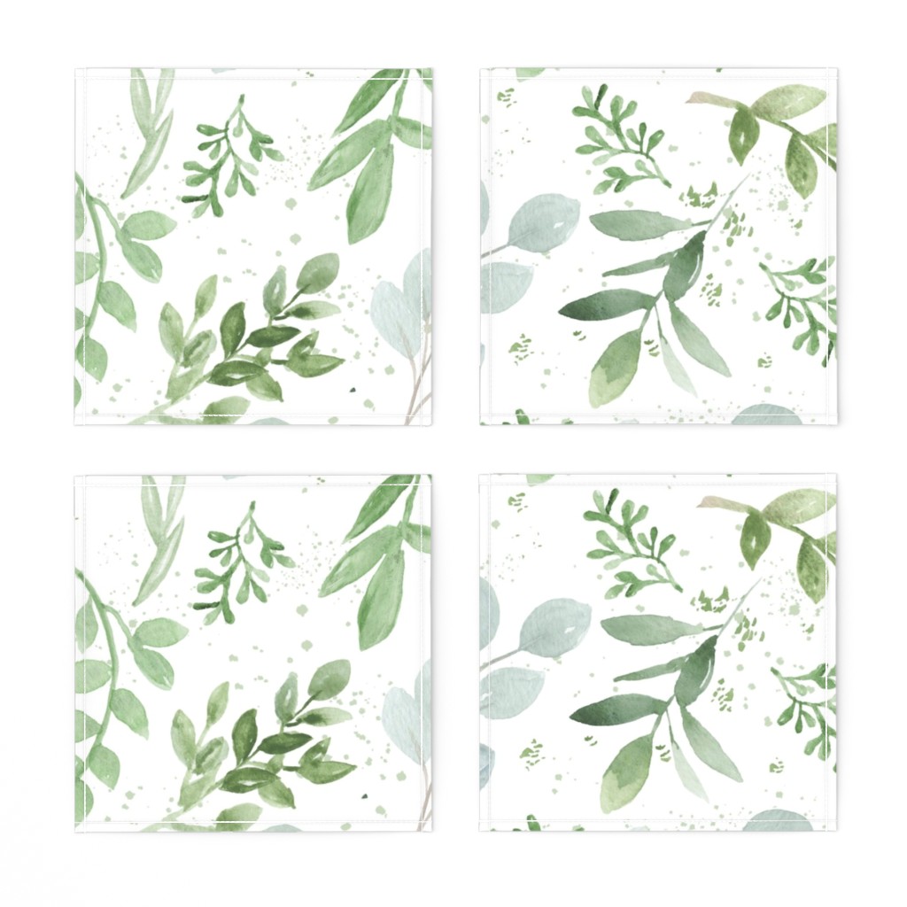 Linen Cotton Canvas Cocktail Napkins (Set of 4) Watercolor Leaves
