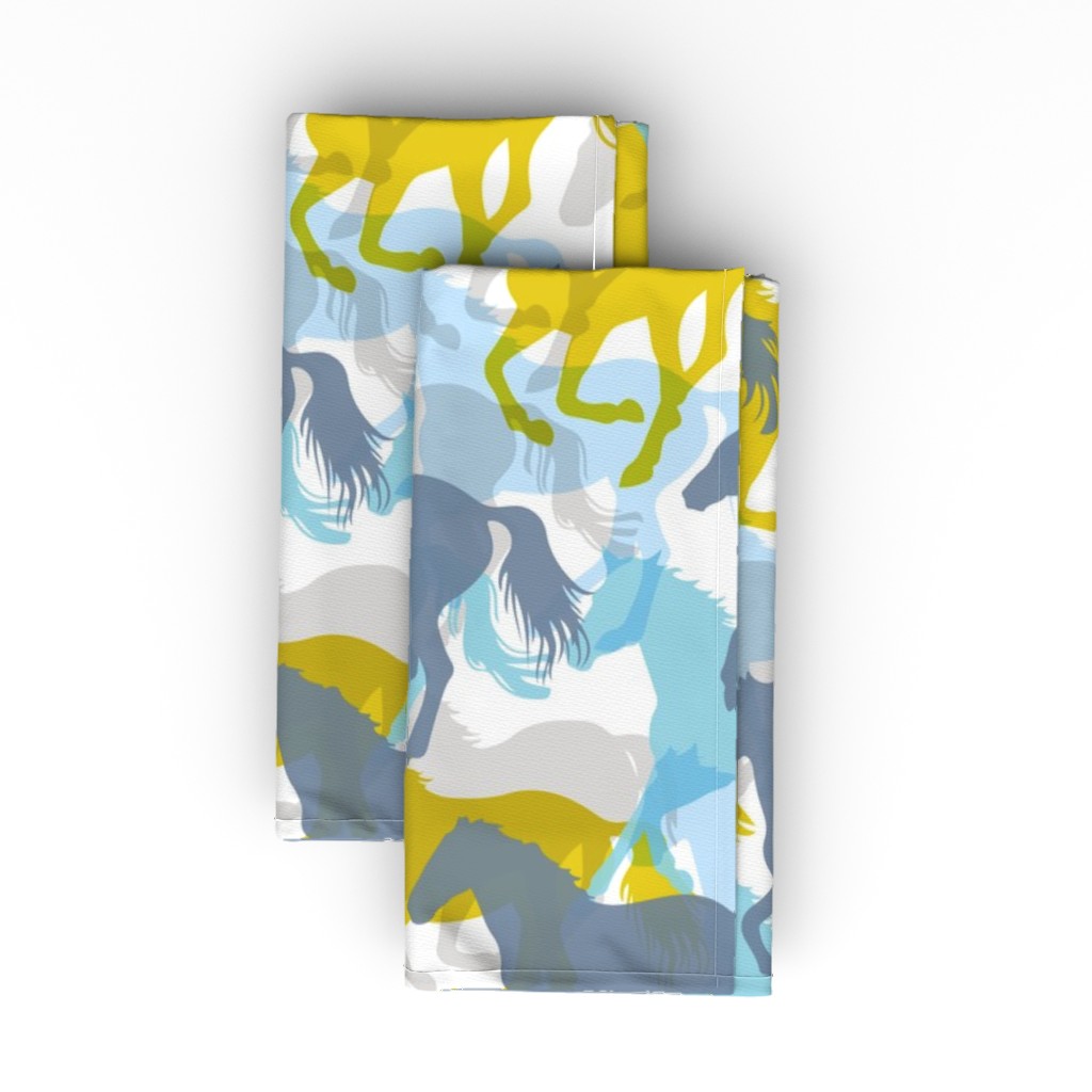 Linen Cotton Canvas Dinner Napkins (Set of 2) Blue Horse Horses