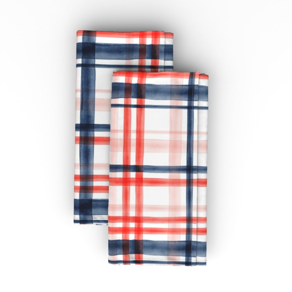 Linen Cotton Canvas Dinner Napkins (Set of 2) Red Blue Watercolor