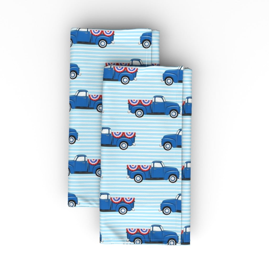 Linen Cotton Canvas Dinner Napkins (Set of 2) Vintage Trucks Flag