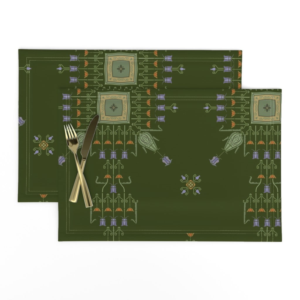 Linen Cotton Canvas Placemats (Set of 2) Arts Art Nouveau Gothic Victorian Edwardian Vintage