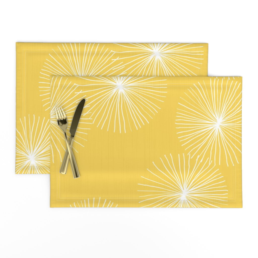 Linen Cotton Canvas Placemats (Set of 2) Dandelions Large Mod Modern