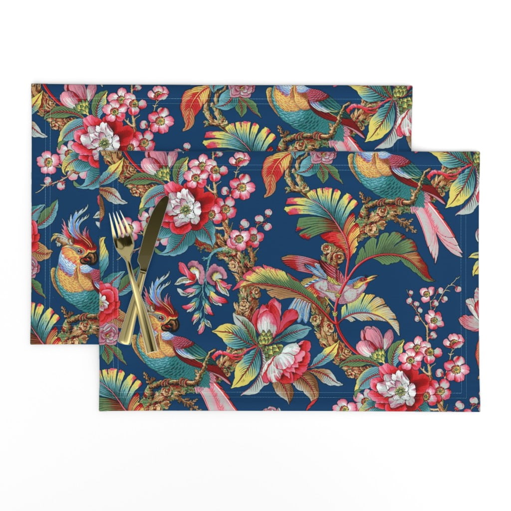 Linen Cotton Canvas Placemats (Set of 2) Edwardian Parrot Bright