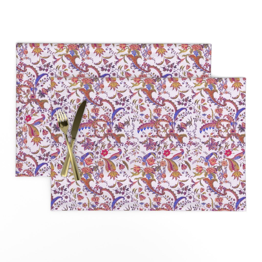 Linen Cotton Canvas Placemats (Set of 2) Flowers Floral Damask Ornate French Botanical