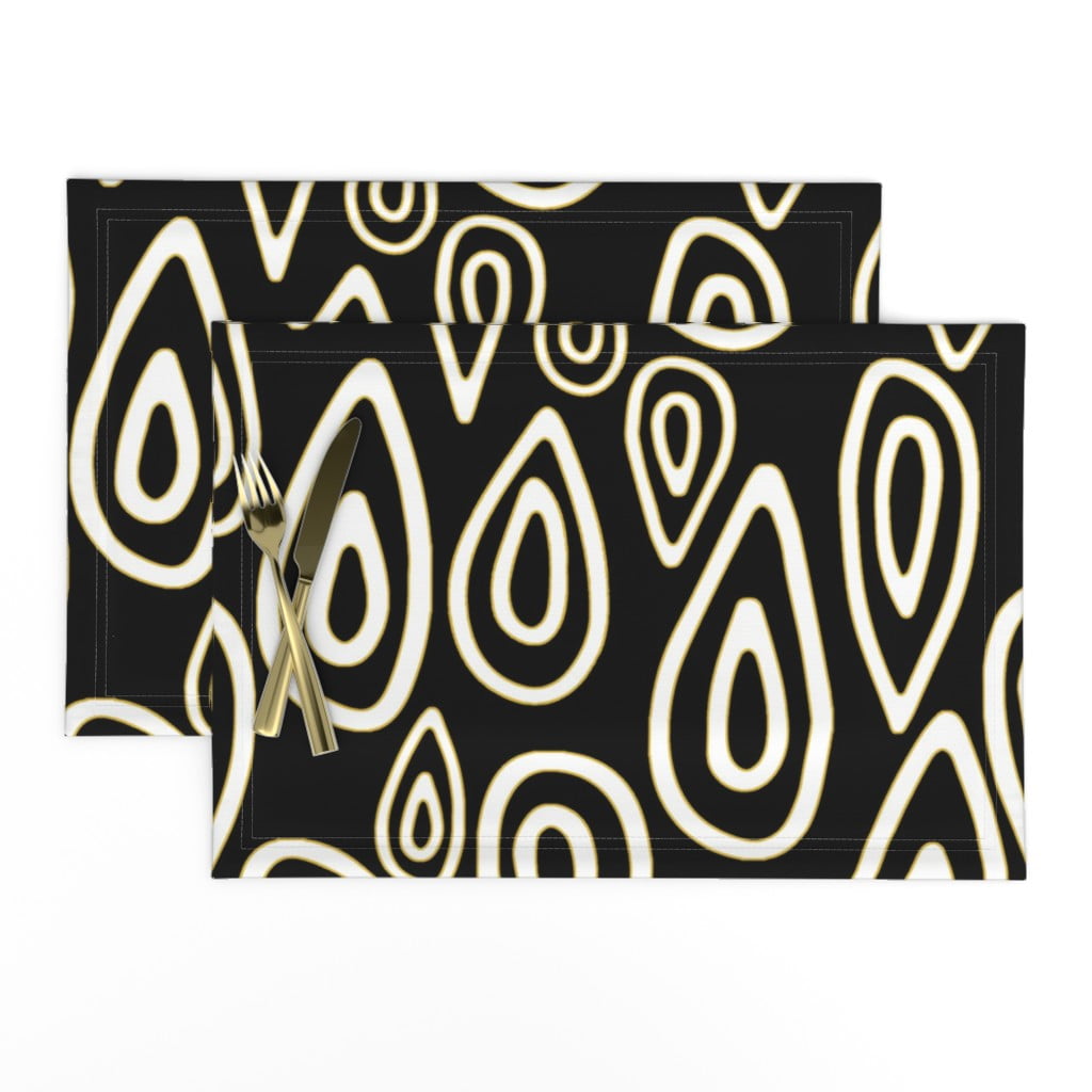 Linen Cotton Canvas Placemats (Set of 2) Life Abstract Drawn Black