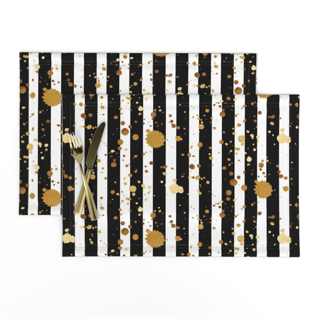 Linen Cotton Canvas Placemats (Set of 2) Stripes & Splatter Gold
