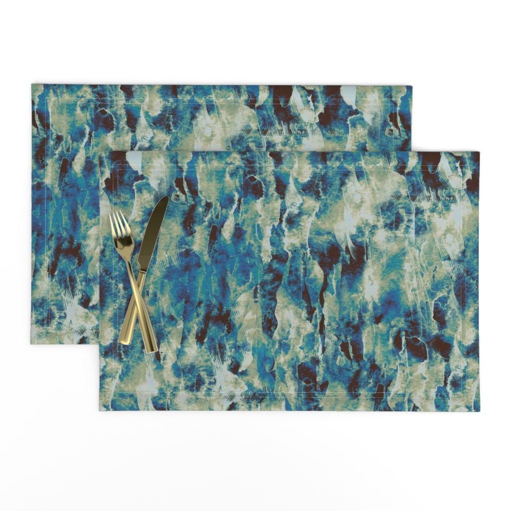 Linen Cotton Canvas Placemats (Set of 2) Watercolor Blue Abstract
