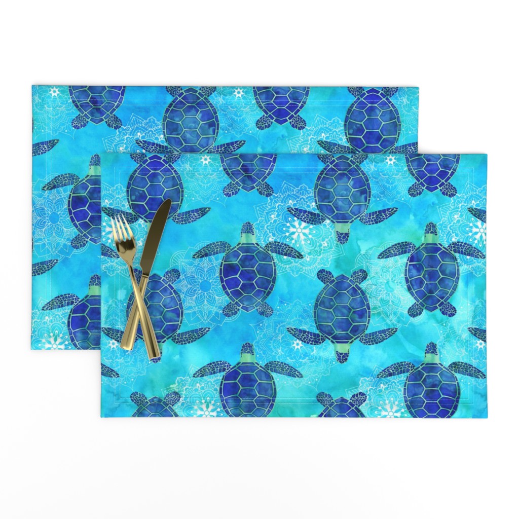 Linen Cotton Canvas Placemats (Set of 2) Watercolor Sea Turtles