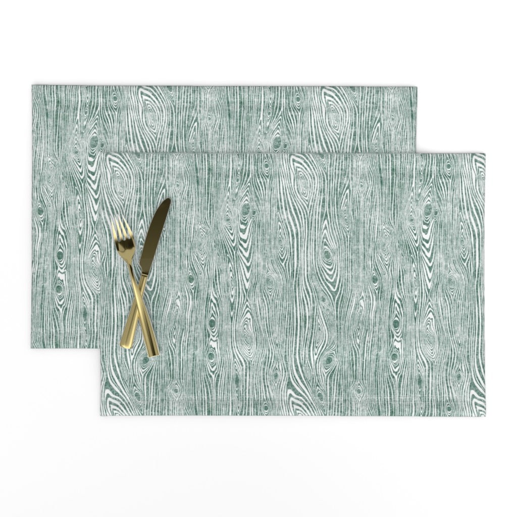 Linen Cotton Canvas Placemats (Set of 2) Woodgrain Dark Green