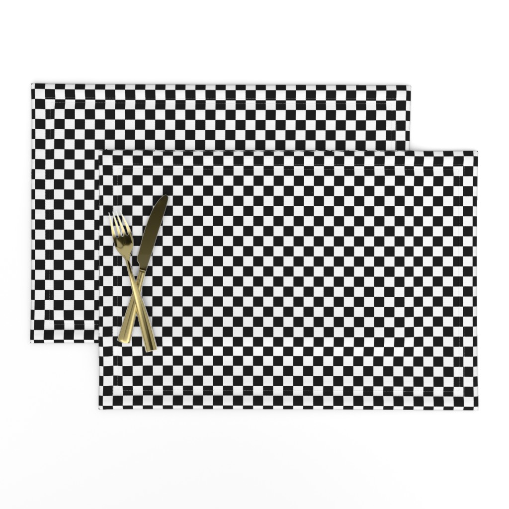 Linen Cotton Canvas Placemats (Set of 2) Checkered Checks Black White