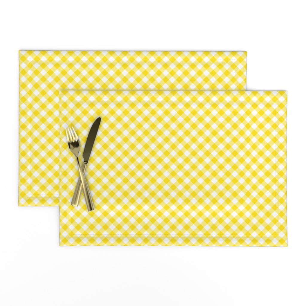Linen Cotton Canvas Placemats (Set of 2) Checks Summer Plaid Yellow