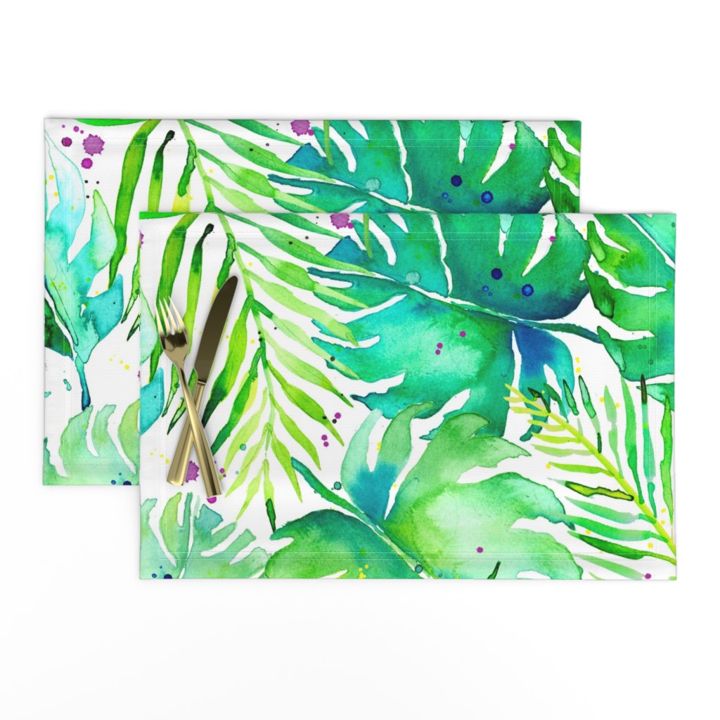 Linen Cotton Canvas Placemats (Set of 2) Green Tropical Plants