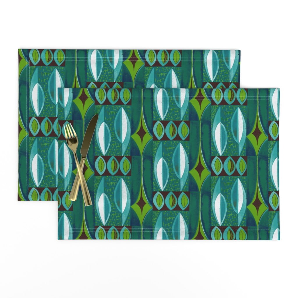 Linen Cotton Canvas Placemats (Set of 2) Mid Century Modern Tiki Retro Mod Print Cloth
