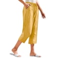 thumbnail image 1 of Linen Cotton Casual Capris Women Straight Leg Elastic Waist Drawstring Capri Pants Cropped Summer All Match Trousers, 1 of 5