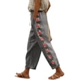 thumbnail image 1 of Linen Cotton Casual Pants For Women Drawstring Pocket Floral Embroidered Business Casual Daywear Summer Casual Pull On Travel Wear Wide Leg High Rise, 1 of 6