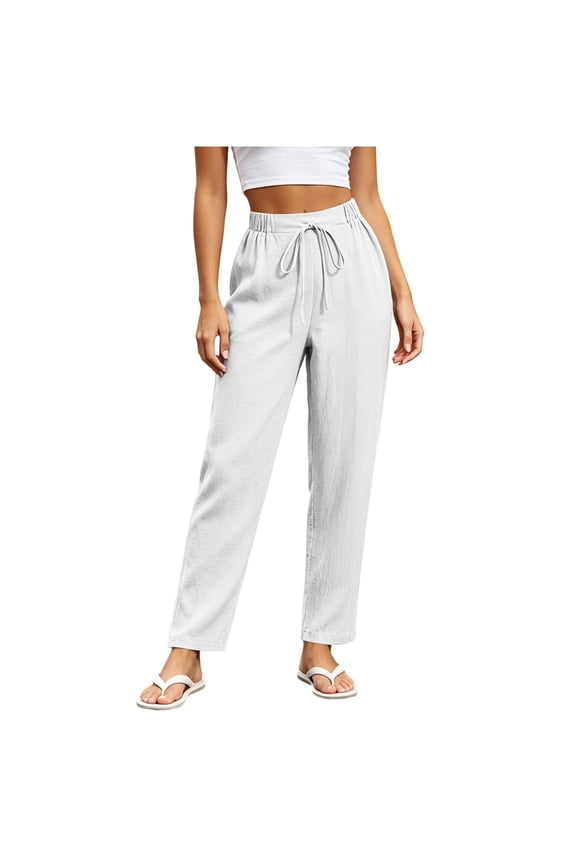 Linen Cotton Casual Pants For Women High Waisted Pocket Slim Beach Vacation Travel Summer Comfortable Pull On Easy Care For Travel For Work For Weekend