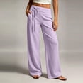 thumbnail image 1 of Linen Cotton Casual Pants For Women Laid Back Comfort Drawstring Waist Elastic Waist Summer With Pockets Straight Leg Cafe Run Pull On Effortless Style Purple S, 1 of 6