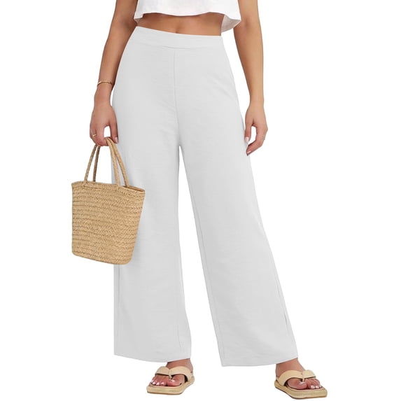Linen Cotton Casual Pants For Women With Pockets Solid Weekend Wear Home Lounge Summer Casual Comfort Outdoor Walks Easy Movement Relaxed Workday And Weekend Outfits White L