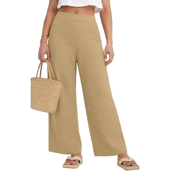 Linen Cotton Casual Pants For Women With Pockets Solid Weekend Wear Home Lounge Summer Casual Comfort Outdoor Walks Easy Movement Relaxed Workday And Weekend Outfits Khaki M