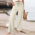 thumbnail image 1 of Linen Cotton Casual Pants For Women Travel Ready Home Lounge Drawstring Waist Elastic Waist Summer With Pockets Straight Leg Neat Appearance Laid Back Gray L, 1 of 5