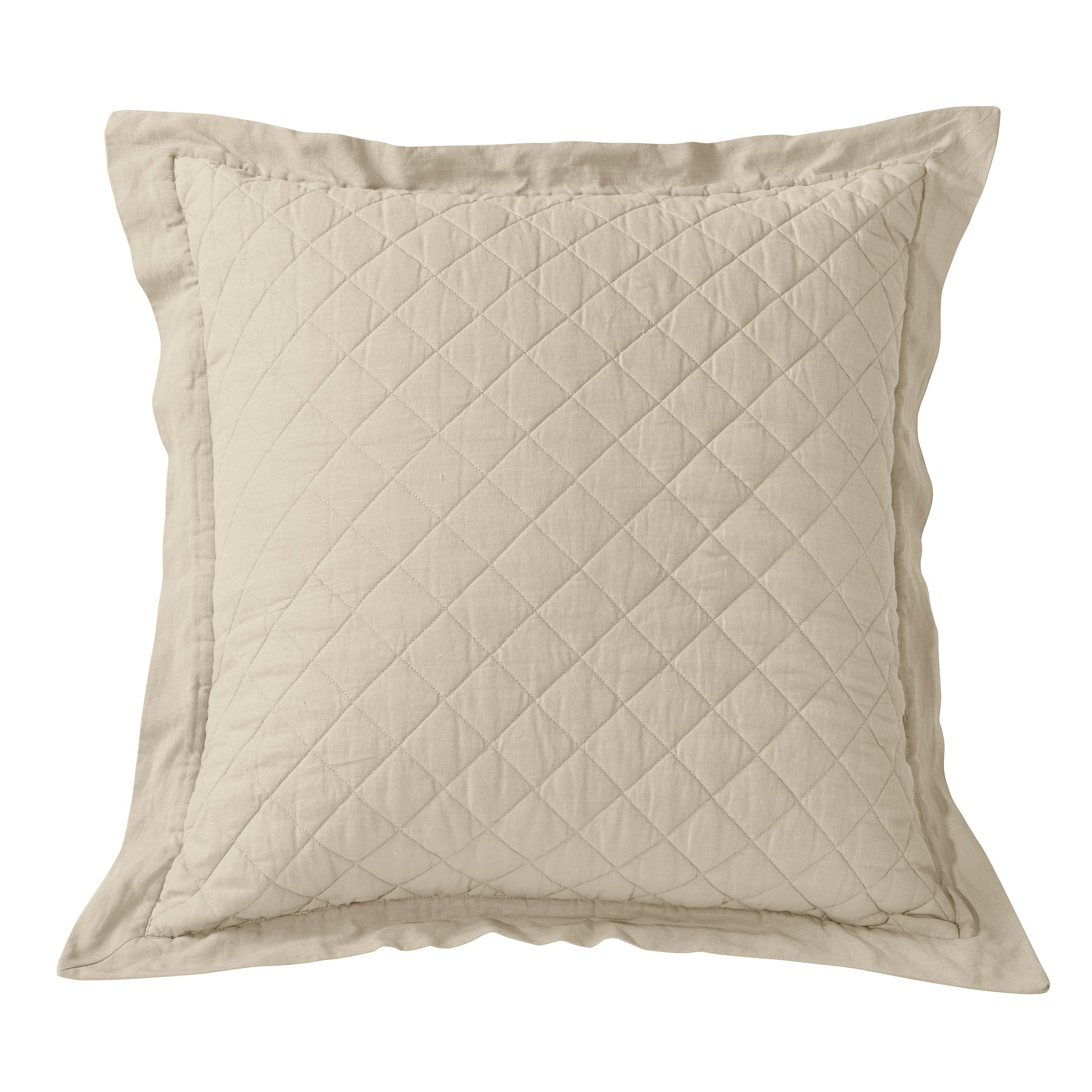Light Tan Cotton-Linen Diamond Quilted Euro Sham, 27" x 27"