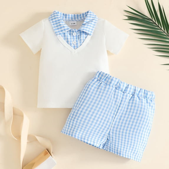 Baby Boys' 2-Piece Plaid Collar Tee & Plaid Shorts 6-12 Months