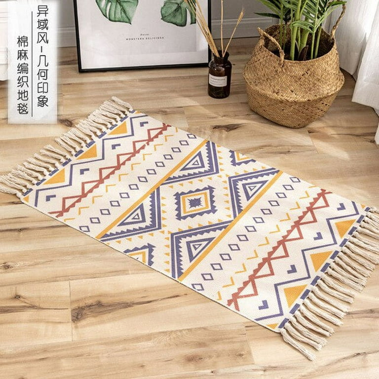 Linen Cotton Knit Rug Tapetes Ethnic Style Carpet Tassel Small Rug