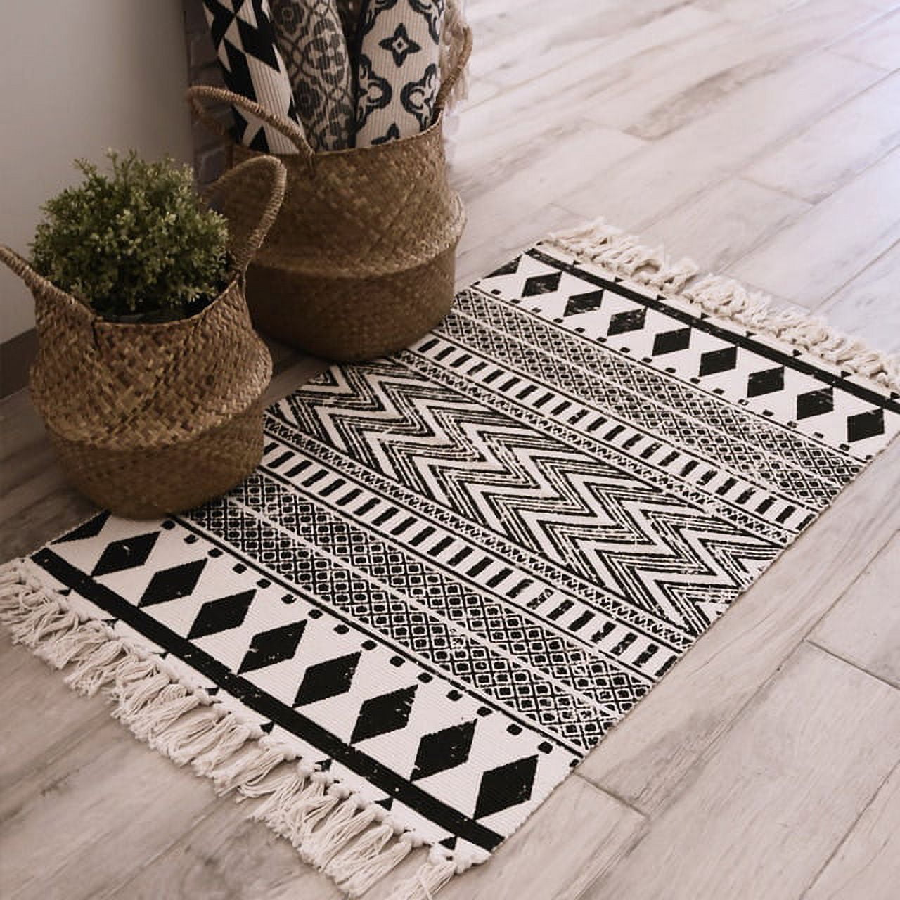 Cotton Area Rug Machine Washable Hand Woven Floor Mat Carpet with Tassel  for Home Kitchen Living Room Bedroom,O,120 * 160cm : : Home