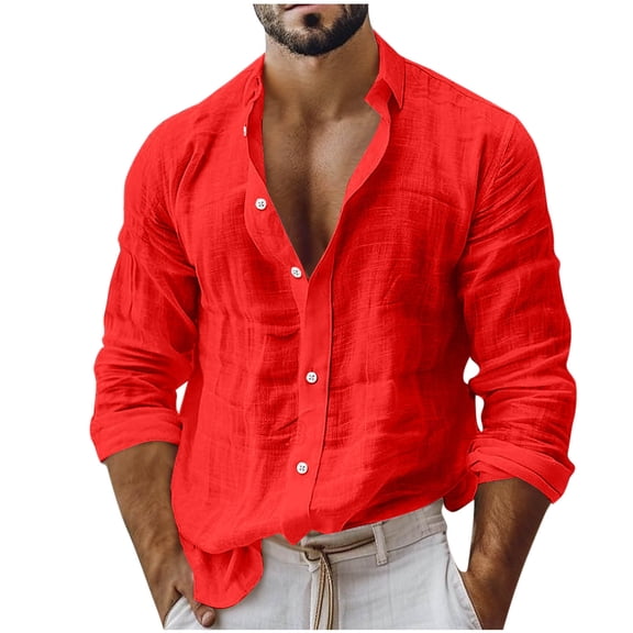 Linen Cotton Long Sleeve Button Down Shirts For Men Summer Weekend Golf Outing Resort Vacation Backyard Party Daily Wear Simple Styling Flexible Movement