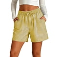 thumbnail image 1 of Linen Cotton Lounge Shorts For Women Summer Striped Drawstring Pocket High Waist Vacation Ready Casual Lounge Walking Outdoor Daily Style Daily Outfit Ready Yellow S, 1 of 8