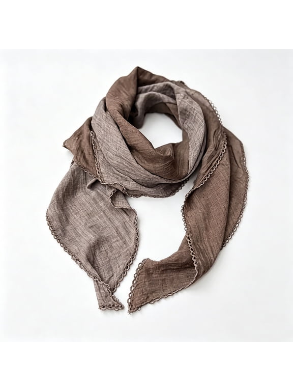 Linen Cotton Scarf for Women Reversible Two Tone Lightweight Scarves Lace Trim Soft Breathable Shawl Wrap for Spring Summer Fall