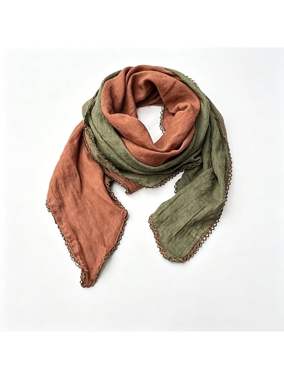 Linen Cotton Scarf for Women Reversible Two Tone Lightweight Scarves Lace Trim Soft Breathable Shawl Wrap for Spring Summer Fall