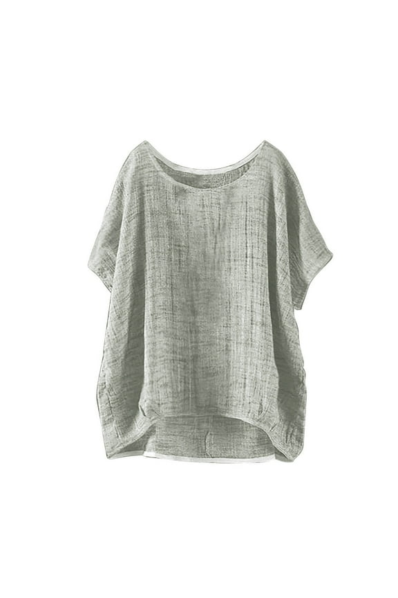 Linen Cotton Shirts for Women Vintage T-Shirt Loose Printed Patchwork Sleeve Solid Casual Loose Linen Top