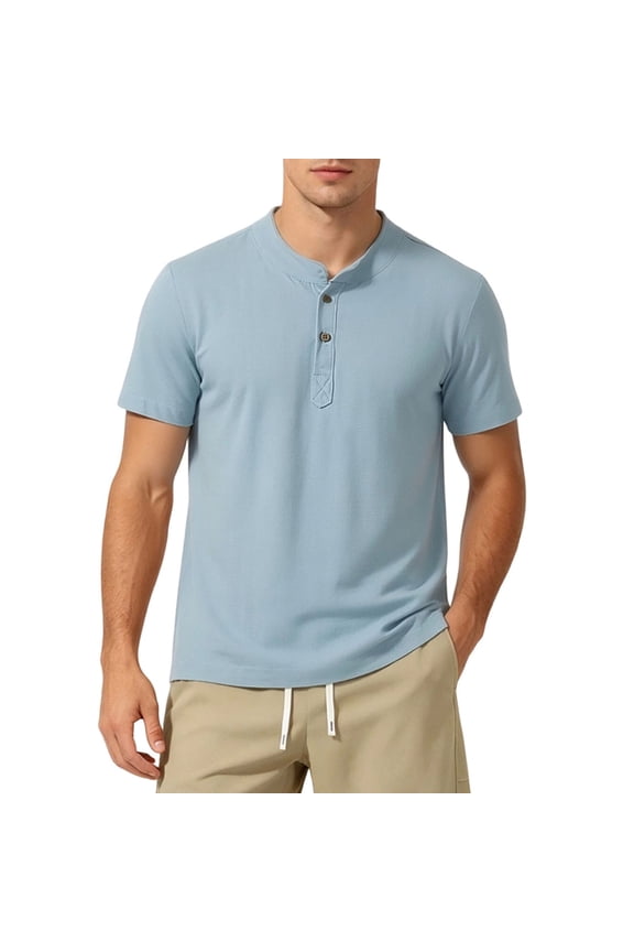 Linen Cotton Short Sleeve Solid Standing Collar Polo Shirts For Men Summer Smart Casual Gym Commute Errands Lounge Weekend Daily Wear Warm Weather Comfortable Wear