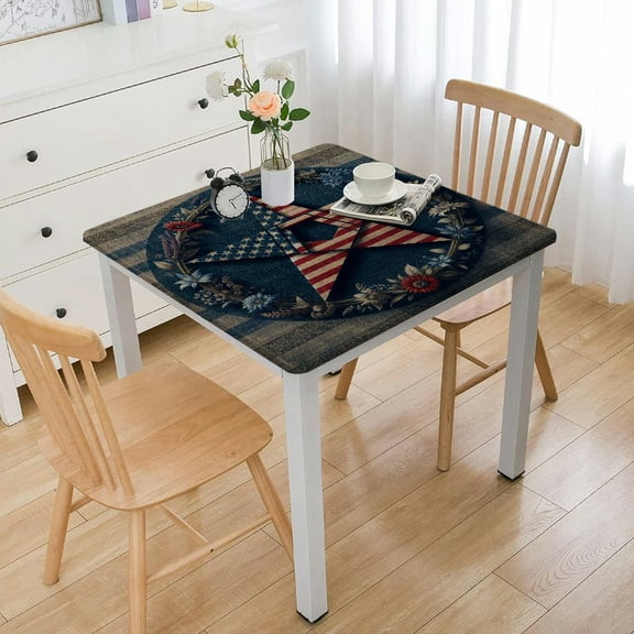 Linen Cotton Table Runner Dresser Scarves, USA Flag Stars Farm Berry Rectangle Tablecloths for Kitchen Dining Wedding Picnic Party, Wood Board