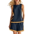 thumbnail image 1 of Linen Cotton Two Piece Short Set For Women Pocket Coffee Run Casual Summer Comfortable Pull On Easy Care Boho Lounge Outdoor Streetwear Lightweight, 1 of 6