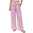 thumbnail image 1 of Linen Cotton Wide Leg Pants For Women Pocket Striped Relaxed Elastic Waist Drawstring Easy Vacation Daywear Summer Functional Daily Wear For Work, 1 of 7