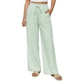 thumbnail image 1 of Linen Cotton Wide Leg Pants For Women Pocket Striped Relaxed Elastic Waist Drawstring Easy Vacation Daywear Summer Functional Daily Wear For Work, 1 of 7