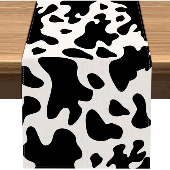 Linen Cow Print Table Runner 108 Inches Long Farm Cowboy Themed Birthday Party Decoration Dining Room Kitchen Home Decor