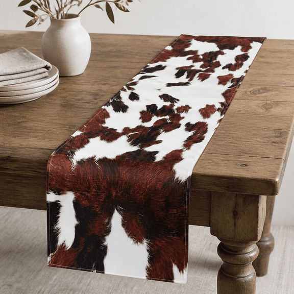 Linen Cow Print Table Runner, 71x13 Inch Western Table Runners Western Decor for Home, Farmhouse Table Runners for Parties Kitchen Western Barnyard Cowboy Birthday Home Decorations