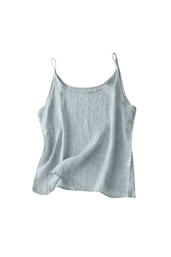 Linen Crop Tank Tops for Women Spring Summer Sleeveless Crew Neck Cropped Casual Fashion Beach Tops Shirts A Retro Thin And Linen Inner Top Vest For Ladies