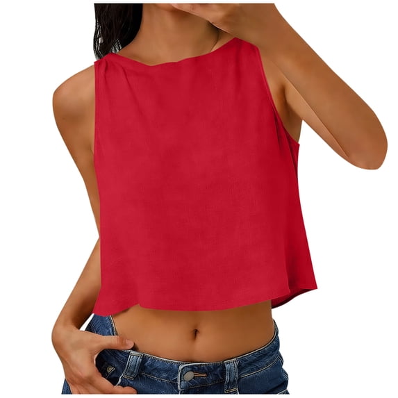 Linen Crop Tops for Women Sleeveless Tank Y2K New Trendy Button Down Lightweight Slim Fit Juniors Shirts